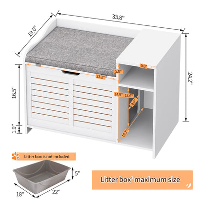 IDEALHOUSE Litter Box Enclosure with Top Opening with Cushion, Cat Litter Box Furniture Hidden, Litter Box Hidden, Cat House, Privacy Cat Litter Box Cabinet, White