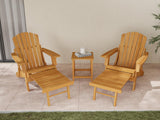 Oversized Outdoor Wooden Folding Adirondack Chair with Retractable Ottoman, Pre-Assembled BackRest & SeatBoard, Wood Patio Chair for Garden Backyard Porch Pool Deck Firepit SoliWood