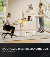 OffiGo U Shaped Electric Standing Desk with Keyboard Tray, 48 Inch Height Adjustable Desk with Power Outlets & LED Lights, Sit Stand Table with Monitor Stand for Home, Office, White OffiGo