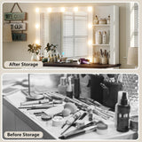 Diwnnue Farmhouse Vanity Makeup Desk, 43" W Vanity Desk with Lights Mirror and Drawers for Makeup, Big Modern Vanity Table Set with Vanity Stool for Bedroom, Antique White Diwnnue