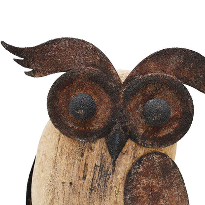 K KILIPES Rustic Owl Decorations for Home Decorative Wood Owl Figurine Statues Night Owl Tabletop Ornaments Collectible Sculptures (8.5" H B)