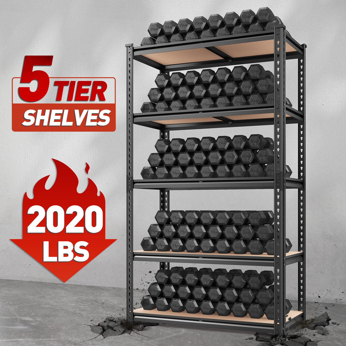 REIBII 35.55"W x 72"H x 16"D Storage Shelves 72"H Garage Shelving Heavy Duty 2020LBS 5 Tier Adjustable Metal Shelving Unit for Garage Shelves Utility Rack Shelf for Basement Pantry Closet Shelves,2P REIBII