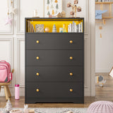 EnHomee Dresser with LED Light, Tall Dresser for Bedroom, Black Dresser&Chest of Drawers Wooden Dresser for Hallway, Closet, Entryway, 43.3" H x 27.5" W x15.7 D EnHomee
