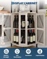 GAOMON 4-Tier Corner Wine Rack, Freestanding Foldable Bar Cabinet, Industrial Metal and Wood Wine Storage Shelf for Small Spaces, Living Room & Kitchen, Grey GAOMON