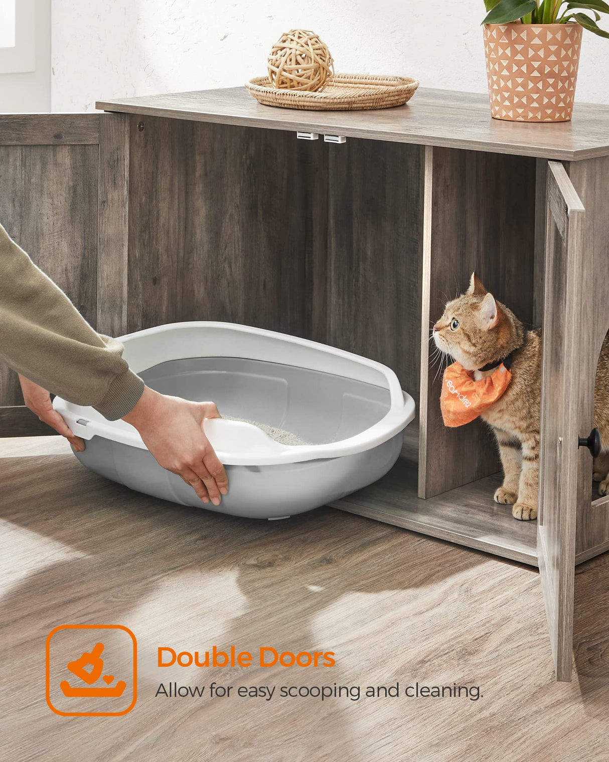 Feandrea Cat Litter Box Enclosure, Litter Box Furniture Hidden with Removable Divider, Indoor Cat House, End Table, 31.5 x 20.9 x 19.7 Inches, Greige UPCL002G01 Feandrea