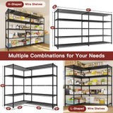PrimeZone 72" W x 16" D x 76" H Adjustable Garage Shelving, 5 Tier Heavy Duty Metal Storage Shelves, Steel Wire Rack Storage Shelving Organizer for Warehouse, Kitchen, Pantry, Garage, Basement, Black PrimeZone