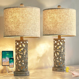 OYEARS 3-Way Dimmable 22'' USB A+C Touch Control Table Lamp Set of 2 with Nightlight for Living Room Bedroom Farmhouse Bedside Nightstand Lamps (Bulb Included) OYEARS