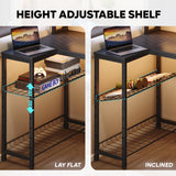 Bestier Gaming Desk with Power Outlets, 71.5 LED Computer Desk with Long Monitor Stand, Large L Shaped Corner Desk with Storage Shelf, Cup Holder Headset Hooks, Cool Desk for Gaming Room, Black Bestier