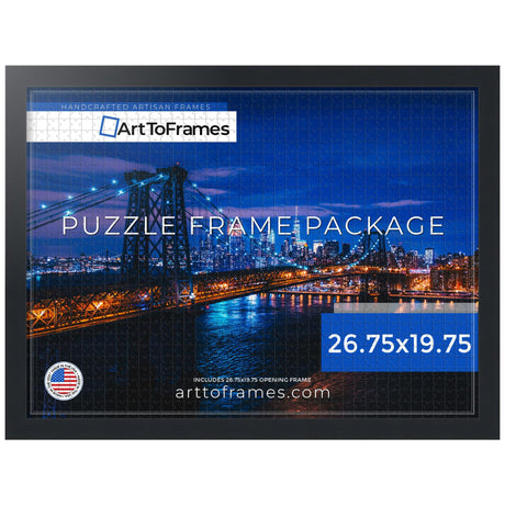 ArtToFrames 26.75x19.75 INCH/68x50 CM Black Frame for 1000 piece Puzzles.This 1.25 Inch Custom MDF Puzzle Frame is Black - Comes with Economy Acrylic (PuzzleFRBW72079-26.75x19.75) ArtToFrames