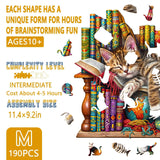 Wooden Puzzles for Adults, Snoozing Cat Wooden Jigsaw Puzzles for Adults, Library Kitten Wood Puzzles Adult, Unique Animal Shape, Gifts for Cat Lovers & Friends, Home Decor (M -11.4 * 9.2in -190 pcs) Pijesaksa
