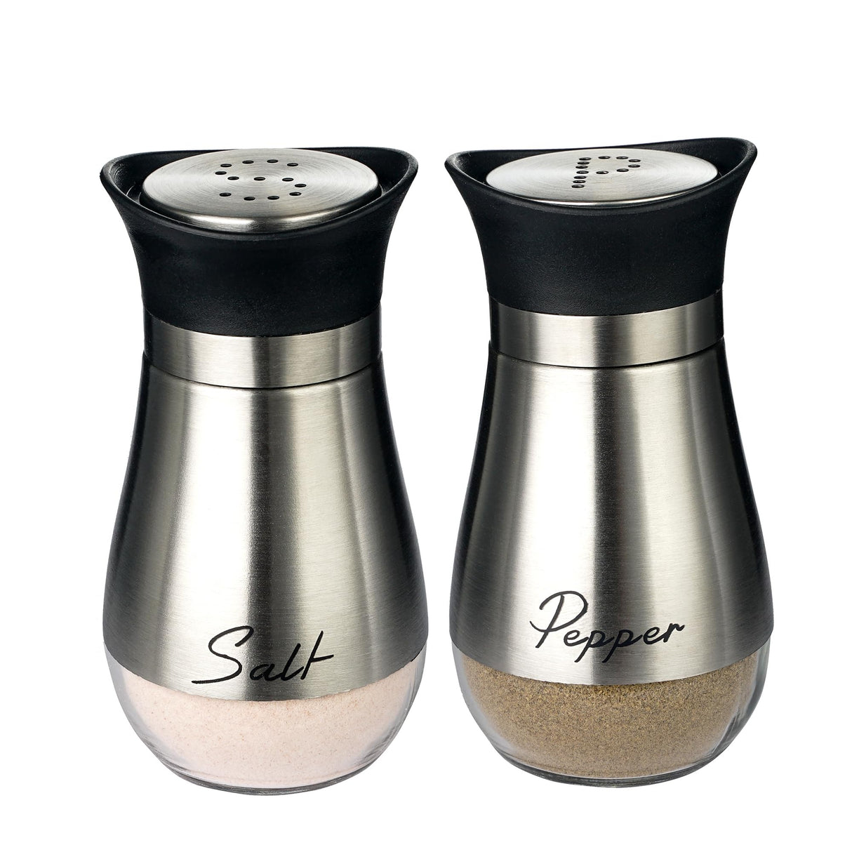 Salt and Pepper Shakers Set, Glass Bottom Salt Pepper Shaker with Stainless Steel Lid for Kitchen Gadgets Cooking Table, Camp,BBQ Spice Shaker Containers, BBQ Seasoning Jars (Silvery) Yeahey