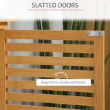 kleankin Under Sink Cabinet, Bamboo Bathroom Vanity Cabinet with 2 Slat Doors, Freestanding Bathroom Sink Cabinet, Natural kleankin