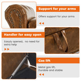 Furniliving Storage Ottoman Bench, Leather Bench End of Bed Bench with Solid Wood Legs Upholstered Ottoman Bench with Storage Indoor Bench for Living Room with Rolled Arm, Entryway, YellowBrown Furniliving