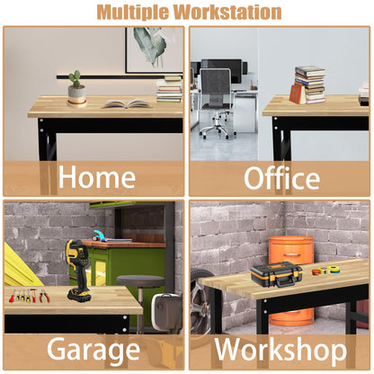 IBXFO 48" Adjustable Workbench, 2000LBS Rubber Wood Top Heavy-Duty Workstation, Suitable for Large Capacity Rubberwood Countertop Workbench for Garage, Office, Workshop