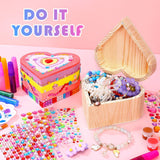2 Pack Paint Your Own Wooden Jewelry Box DIY Crafts Kits Treasure Box Craft Kit Arts and Crafts for Kids Ages 3-12 Creative Activity Toys Birthday Gifts Valentines Mother's Day Party Favors (Heart) Czlotyh
