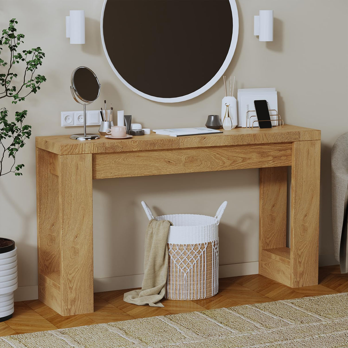 DRAWERHOM Console Table, Farmhouse Entryway Table with Thickened Base, Narrow Long Wood Sofa Table Behind Couch Table for Entrance, Hallway, Living Room DRAWERHOM