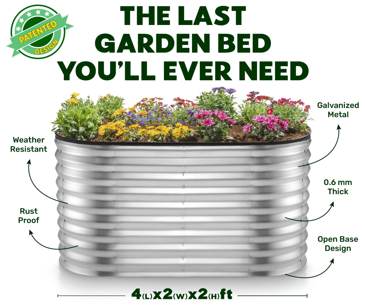 Galvanized Raised Garden Beds Outdoor // 4×2×2 ft Planter Raised Beds for Gardening, Vegetables, Flowers // Large Metal Garden Box (Silver) // Patented Tool-Free Design Plant & Plot