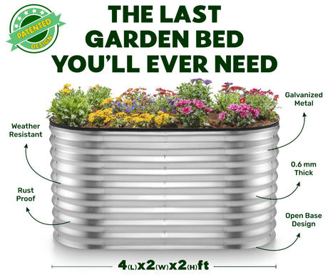 Galvanized Raised Garden Beds Outdoor // 4×2×2 ft Planter Raised Beds for Gardening, Vegetables, Flowers // Large Metal Garden Box (Silver) // Patented Tool-Free Design Plant & Plot