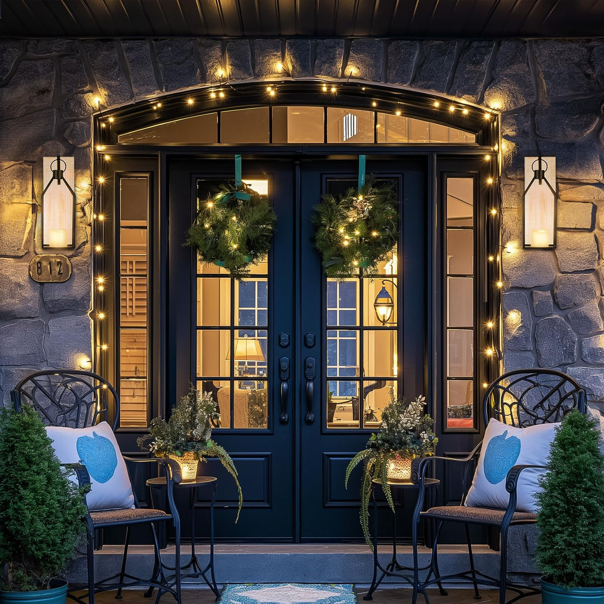 Staymoment Candle Sconces Wall Decor Set of 2: Farmhouse Wood Candle Holder - Indoor Black Metal Lantern Decorations for Living Room Front Porch Yard, Washwhite Staymoment