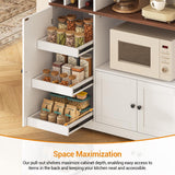 Hasuit 71.3" Pantry Cabinet with Charging Station, Tall Farmhouse Kitchen Hutch with Microwave Stand, Coffee Bar Hutch with Removable Wine Rack for Living Room, Dining Room, White Hasuit