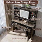 Captain Winters 42.13'' Farmhouse Makeup Vanity Desk with Sliding HD Mirror and Lights, Makeup Vanity with 4 Drawers & Cabinet, Farmhouse Vanity for Bedroom,Dark Barnwood Grey Captain Winters