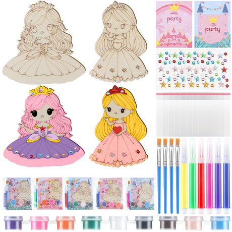 Saypacck 24 Set Princess Party Favors Princess DIY Paint Crafts Kit Birthday Goodie Bags Gifts Supplies Prizes Party Decorations Saypacck