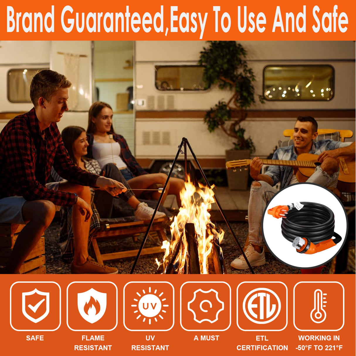 Ficstar 50 Amp RV Extension Cord 10 ft, Heavy Duty 6/3+8/1 SJTW AWG RV Power Cord with Grip Handle Twist Lock, NEMA 14-50P to SS2-50R with Polarity Lamp Ficstar