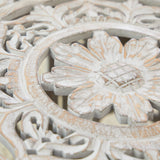 Deco 79 Wooden Floral Handmade Living Room Coffee Table Intricately Carved Table with Hollow Interior, Center Table 33" x 33" x 18", Light Gray Deco 79