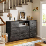 EnHomee Black Dresser for Bedroom with Charging Station, 8 Drawers Dressers & 55 inch TV Stand for Bedroom, Fabric Chest of Drawers with Open Shelves, Sturdy Dresser for Closet Living Room, Hallway EnHomee