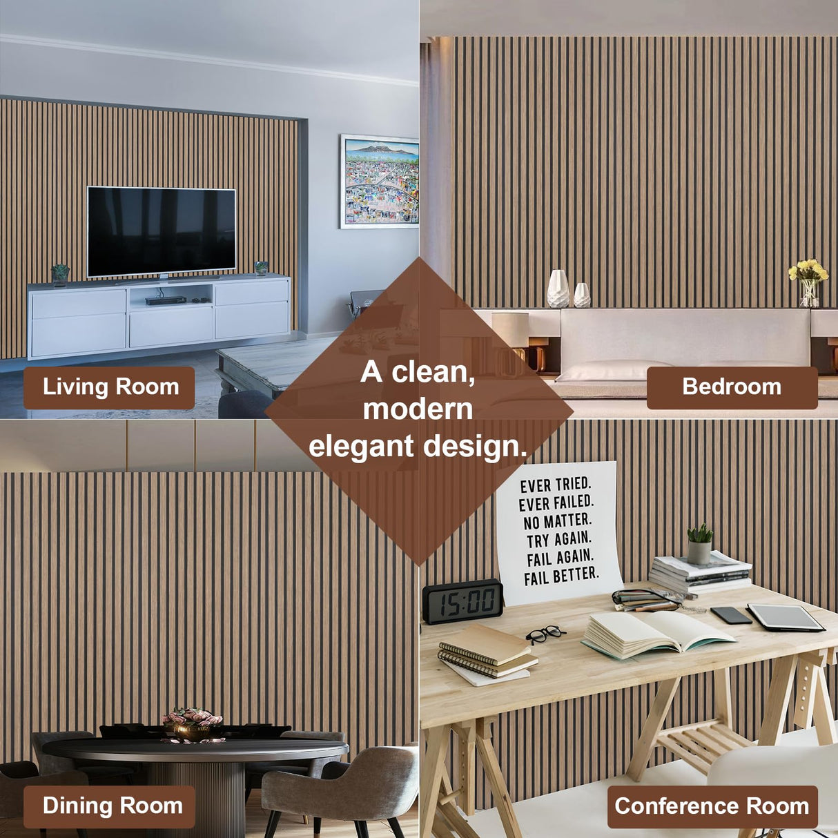 Yuzzy Wood Panels for Wall - 9 Feet Dark Walnut Wood Slat Acoustic Panels 4 PCS - Modern Sound Absorbing Wall Panels for Interior Wall Decor for Home, Office, Studio Yuzzy