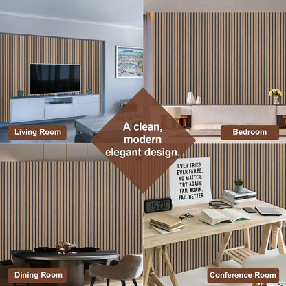 Yuzzy Wood Panels for Wall - 9 Feet Dark Walnut Wood Slat Acoustic Panels 4 PCS - Modern Sound Absorbing Wall Panels for Interior Wall Decor for Home, Office, Studio