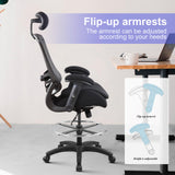 BOLISS High-Back Ergonomic Mesh Computer Office Drafting Chair with Super Soft Adjustable Arms Molded Foam Double Seat Cushion Adjustment Lumbar Support and Big Foot Ring - Black BOLISS