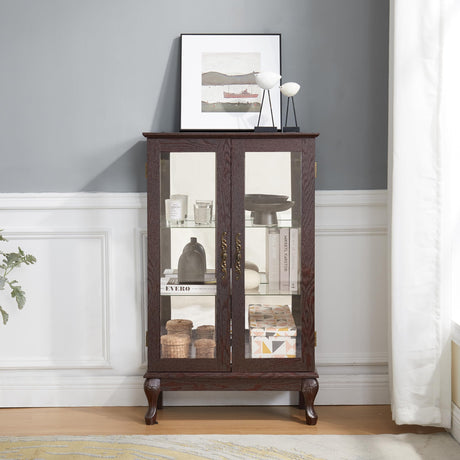 nifoti 43" H Lighted Curio Cabinet Display Case, Glass Curio Cabinet with Adjustable Shelves and Tempered Glass Door, Wooden Curio Cabinet w/Mirrored Back Pane for Living Room (Dark Cherry) nifoti