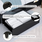 SIBEDS Queen LED Bed Frame with 2 Drawers, Storage Platform Beds with Upholstered Crystal Button Tufted Headboard Footboard, 2 Side Pockets, No Box Spring Needed, PU Black SIBEDS