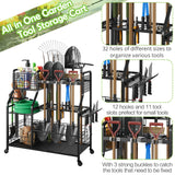 keomaisyto Garden Tool Organizer with Heavy Duty Wheels for Garage - with 2 Baskets, Large Yard Tool Organizer and Storage Holder, Utility Garden Tool Rack for/Shed/Garage/Yard/Basement/Lawn keomaisyto