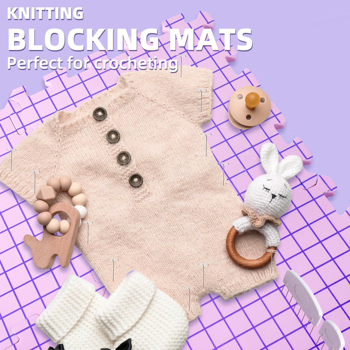 CESUSME Blocking Mats for Knitting, Crochet Blocking Boards for Crochet Projects, Extra Thick Blocking Mat Boards for Crochet Projects with 150 T-pins and Storage Bag for Knitting Crochet Projects CESUSME