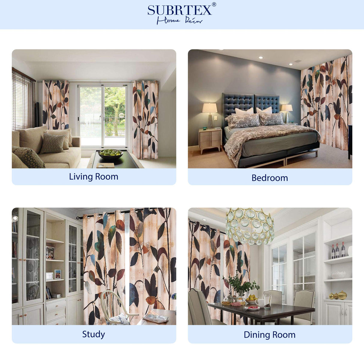 SUBRTEX Light Flitering Curtains 52Wx84L, Room Darkening Vibrant Floral Drapes, 50% Blackout, Semi Sheer Boho Farmhouse Curtains for Living Room, Brown SUBRTEX