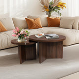 QuicMiou Farmhouse Round Coffee Table Set of 2, Modern Living Room Coffee Table Set, Wooden Nesting Tables for Living Room, Easy Assembly (Walnut) QuicMiou