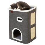 CATBOAT 2-Storey Cat House for Indoor Cats Bed, Covered Beds & Furniture with Scratch Pad and Hideaway Cave, Cute Modern Condo for Multi Small Pet Large Kitten Kitty, Grey CATBOAT