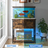 UVANIOHOM 20-29 Gallon Fish Tank Stand with Power Outlets & LED Light, Cabinet for Aquarium Stand Accessories Storage, Metal Fish Tank for Turtle Tank, 30.7" L*15.7" W Tabletop, 330LBS Capacity, Brown UVANIOHOM
