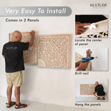 King Wood Headboard | Carved Full Headboard Only | Wooden Headboard Full Size Bed | Wall Mount Headboard King | Full Bed Headboard Panels (Cal King, Sumber, Natural) KultureDeco