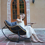 SWITTE Outdoor Rocking Egg Chair, Indoor Papasan, Rattan Wicker Lounge, Modern Royal for Bedroom, Living Room, Porch, Garden, Lawn - Dark Grey SWITTE