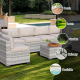 JMGJOY 7 Piece Patio Furniture Set, Rattan Outdoor Patio Conversation Sets, Outdoor Sectional Furniture with Cushion and Coffee Table, for Deck, Backyard, Garden, Field Gray JMGJOY