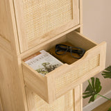 Iwell Tall Bathroom Cabinet with Doors, Rattan Storage Cabinet with Adjustable Shelves, Freestanding Narrow Linen Cabinet for Living Room, Entryway, Kitchen, Home Office, Natural Iwell