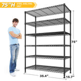 REIBII 75''H Storage Shelves Metal Shelving Unit, 6 Tier Wire Shelving for Pantry Shelves Adjustable 1200LBS Garage Shelving Heavy Duty Storage Rack for Kitchen Garage, 35.4''W*75''H*15.7" D REIBII