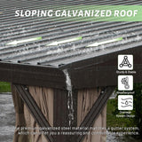 Domi 12x14FT Lean to Gazebo, Aluminum Wall Mounted Gazebo with Sloping Galvanized Steel Roof, Curtains and Netting, Outdoor Hardtop Gazebo Pergola for Patio, Deck, Garden, Backyard domi outdoor living