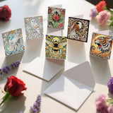 6 Pack Animal Diamond Art Greeting Cards with Envelopes, DIY 5D Diamond Painting Card Kit Featuring Phoenix Owl Bee Eagle Ladybug and Tiger, Handmade Rhinestone Craft Cards for Birthday and Holiday AiYuanzsh