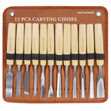 Falling in Art 12Pcs Wooden Carving Chisel Set, Long Handle Woodworking Tools Set with a Leather Pouch, Full Size Knife Gouge Kit for Carving Projects, Ideal for Beginners and Professionals Falling in Art