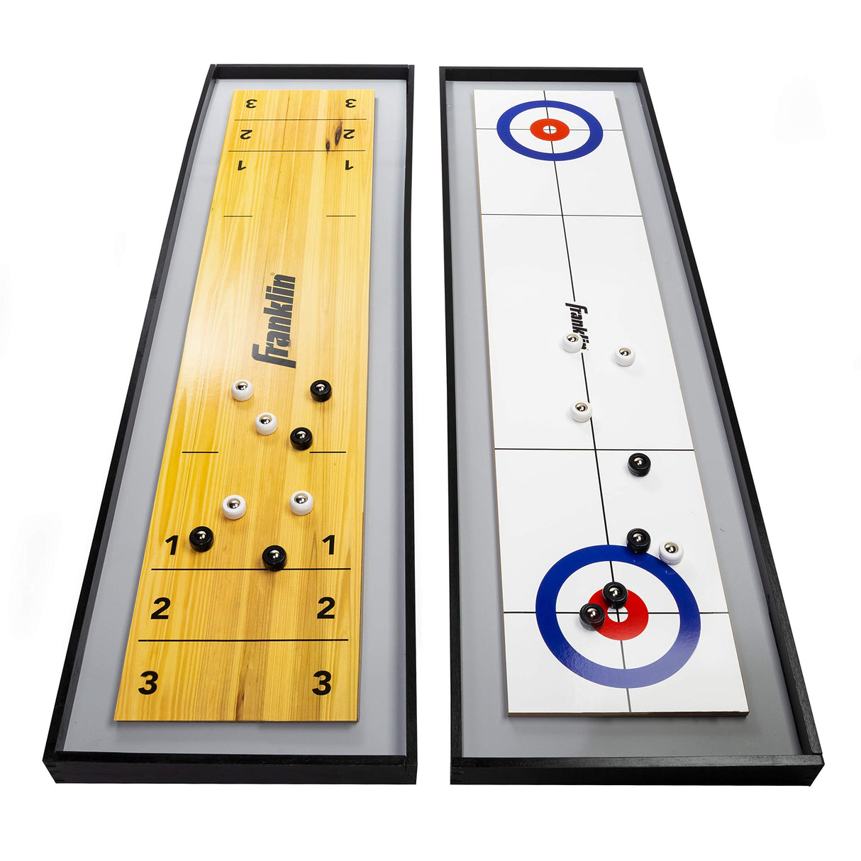 Franklin Sports 2-in-1 Shuffleboard Table and Curling Set - Portable Tabletop Set includes 8 Rolling Mini Pucks - 45" Franklin Sports
