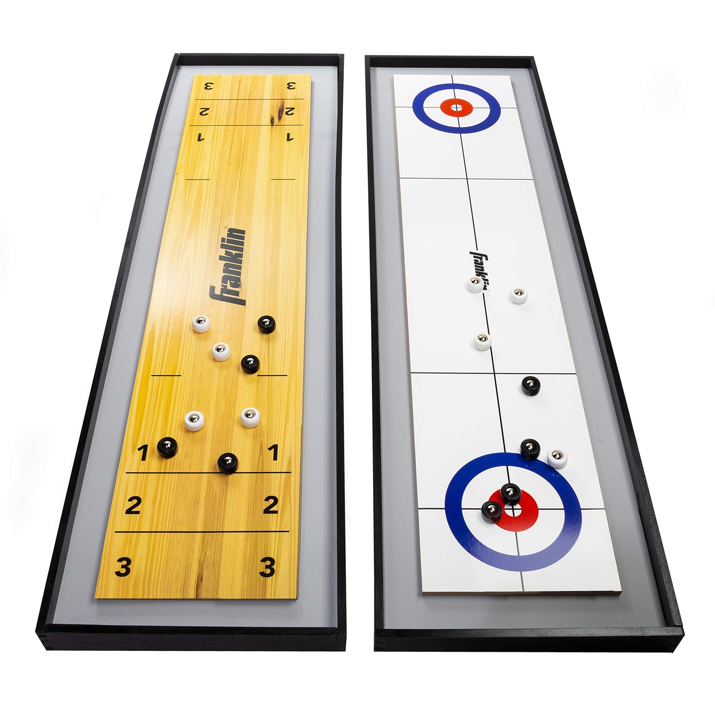 Franklin Sports 2-in-1 Shuffleboard Table and Curling Set - Portable Tabletop Set includes 8 Rolling Mini Pucks - 45" - WoodArtSupply